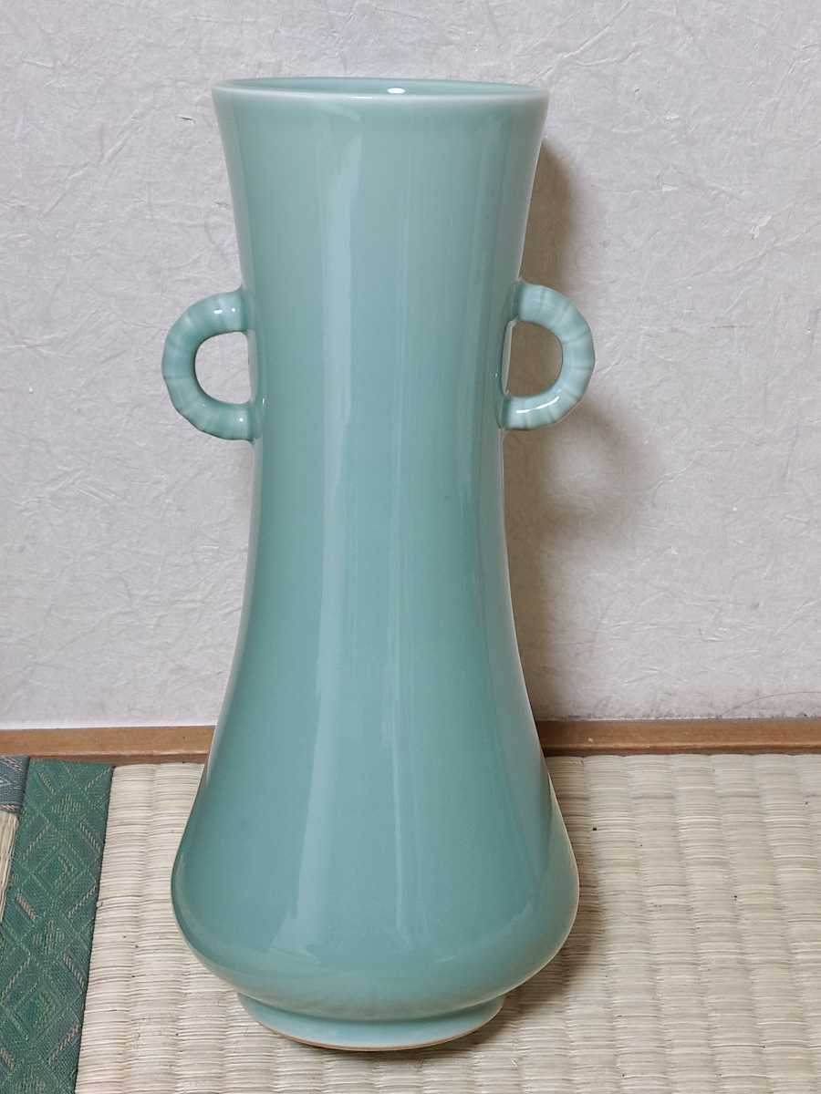 茶道具 茶道 青磁 青瓷 花入 花瓶 骨董 花器 蘇谷 作 共箱 在銘