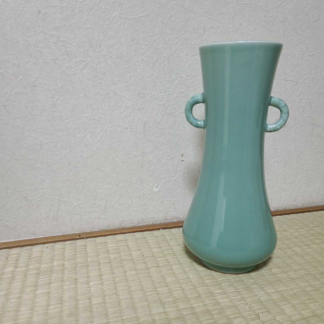 茶道具 茶道 青磁 青瓷 花入 花瓶 骨董 花器 蘇谷 作 共箱 在銘