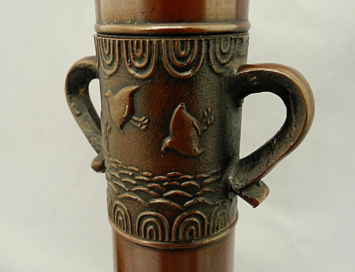 青銅 花器 松盛 38,5cm 千鳥 波千鳥文耳付銅器 下蕪型 高岡銅器 銅製