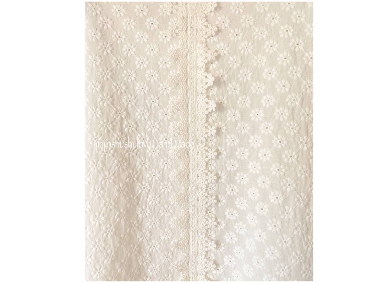 ハンドメイド◎オフホワイト＊Cotton*カットワークFLOWER刺繍レース*OP 