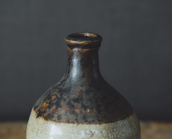 灰釉水注 瀬戸 灰釉 鉄釉 掛分 徳利 / 古民芸 江戸期 古瀬戸 酒器 花器