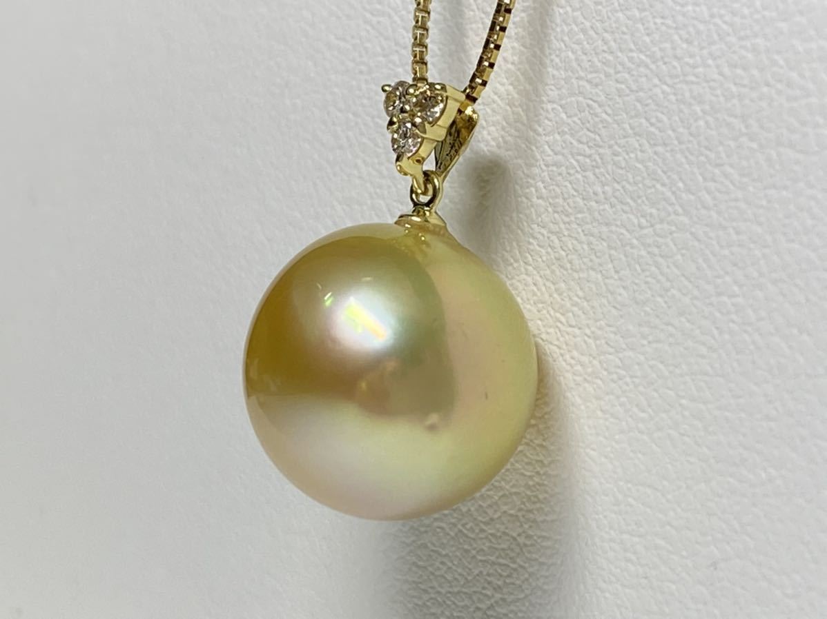 絶品！光沢抜群！大粒13.0mm】天然 南洋白蝶真珠 3.4g ダイヤD0.06ct
