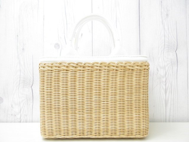 プラダ PRADA ウィッカー ハンドバッグ 2WAY ラタン コットン ベージュ  