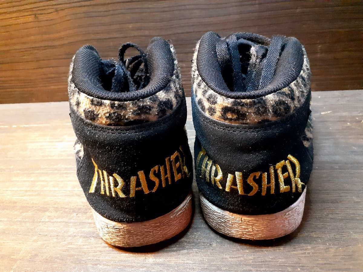 アメリカン古着スケートパンクロックスタイルTHRASHER豹柄レオパードファー切り替えハイカットスニーカー