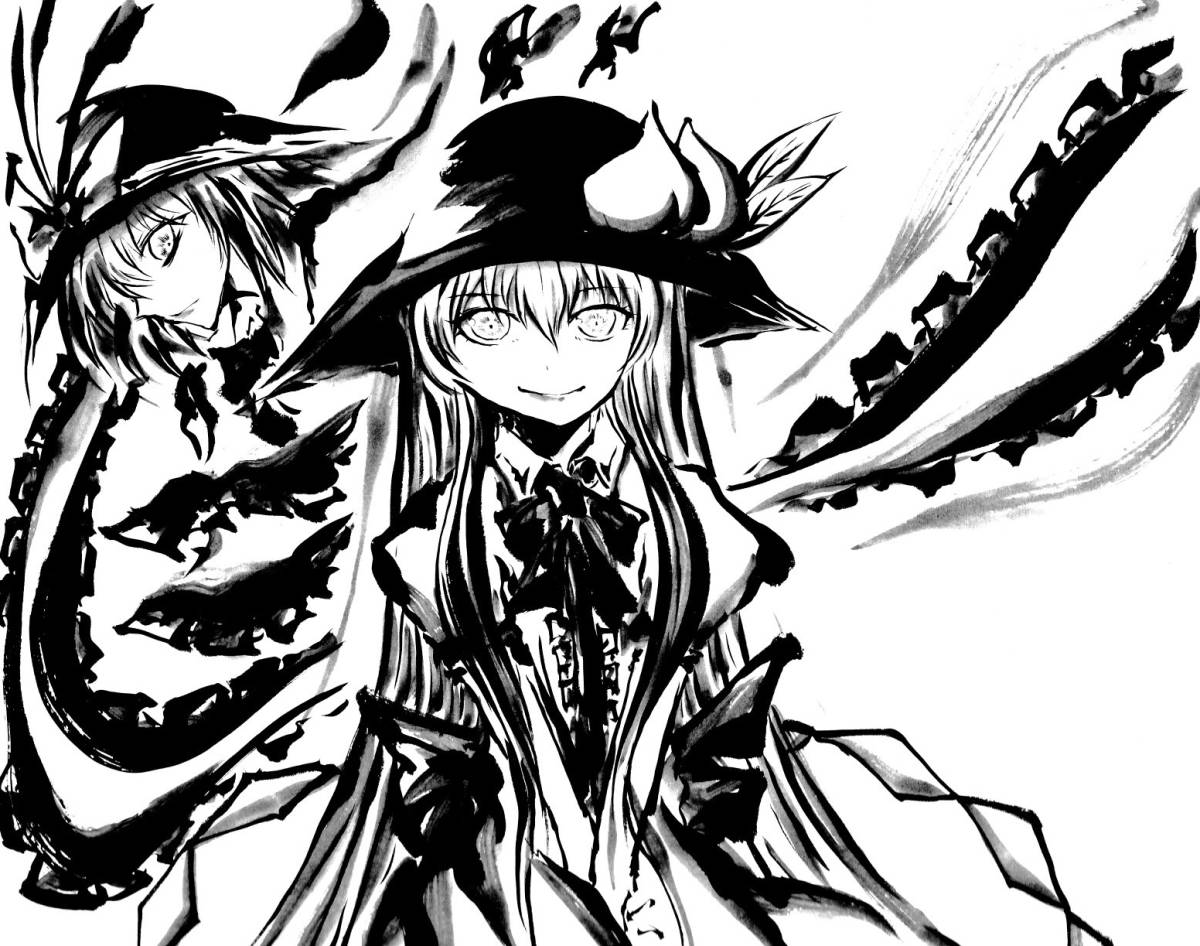 手描き色紙】比那名居 天子＆永江 衣玖【東方Project】(手描きイラスト 
