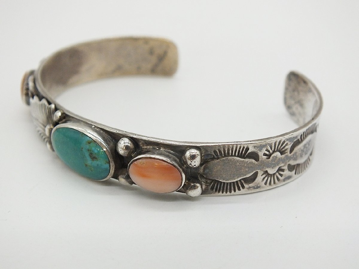 sterling刻印 ナバホ族 バングル 19B-46-009] Navajo ナバホ族 バングル ターコイズ STERLING 刻印有
