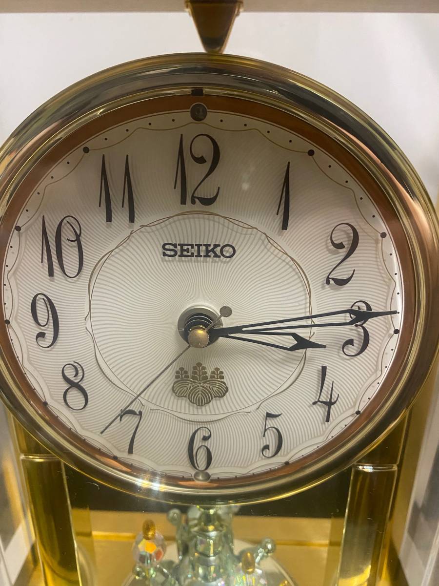 贈 内閣総理大臣 SEIKO HW926G 電波置時計 電池式 蛇紋石 オルゴール6