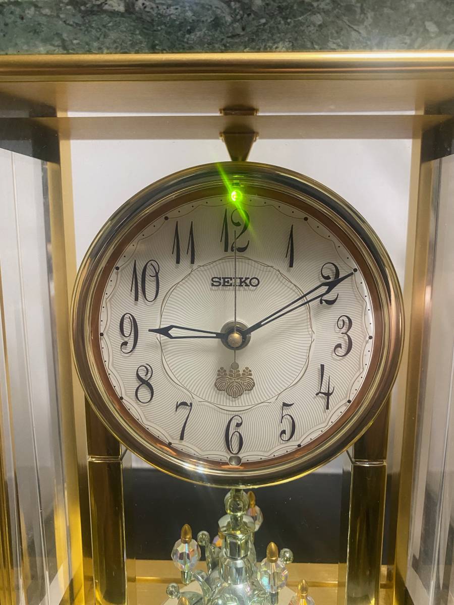 贈 内閣総理大臣 SEIKO HW926G 電波置時計 電池式 蛇紋石 オルゴール6