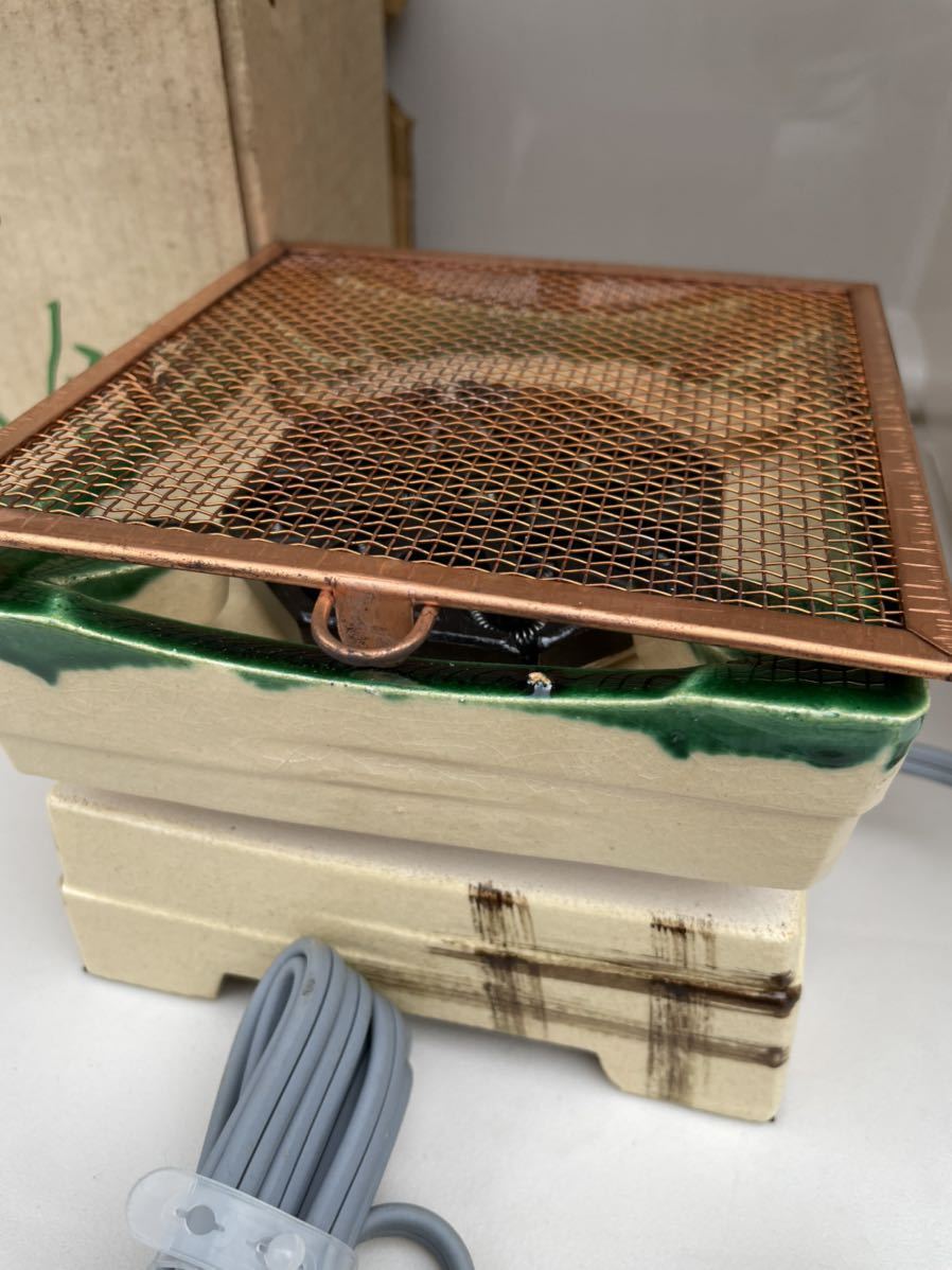 元祖 野々田商店「卓上江戸火鉢」織部 焼き 100V/200W 茶道具 角形