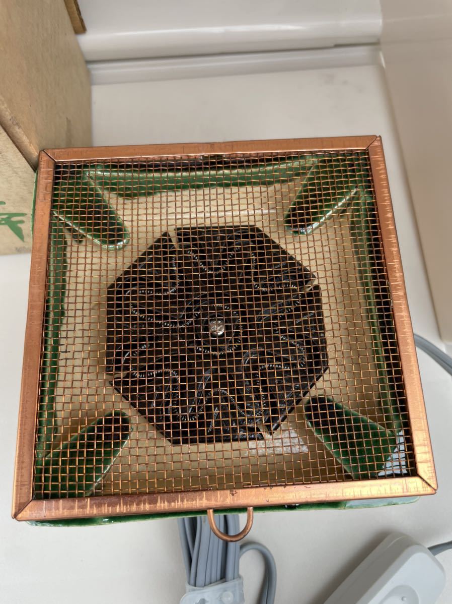 元祖 野々田商店「卓上江戸火鉢」織部 焼き 100V/200W 茶道具 角形