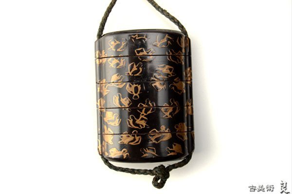 02523 良 江戸時代千鳥蒔絵印籠菊文根付 検 漆器蒔絵大名道具江戸時代