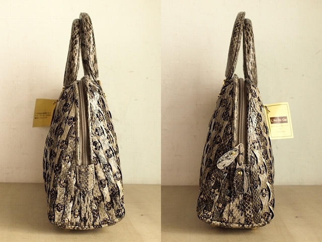 スネークスキンの編み込みレザーバッグ 未使用品 蛇革 L 