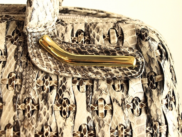 スネークスキンの編み込みレザーバッグ 未使用品 蛇革 L 