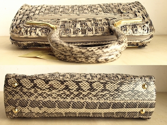 スネークスキンの編み込みレザーバッグ 未使用品 蛇革 L 