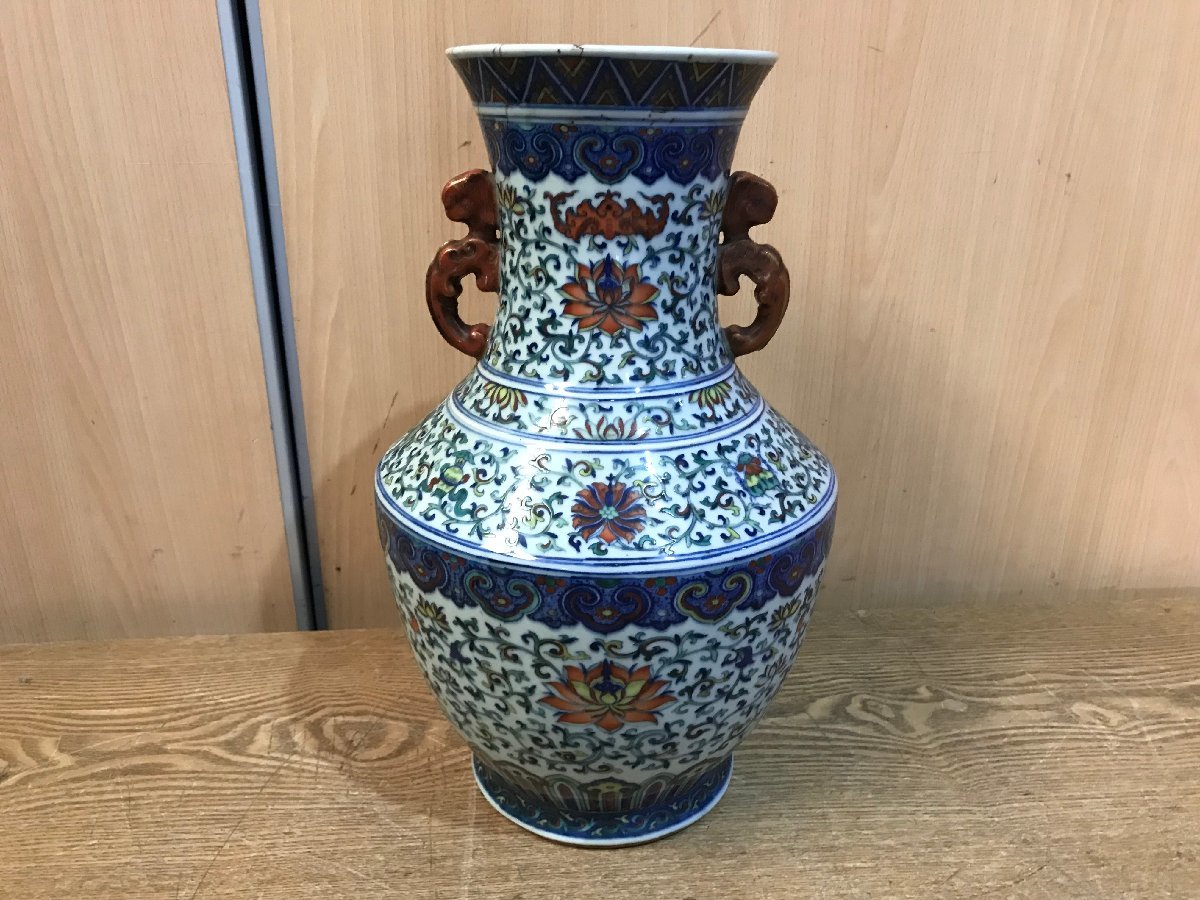 中国古品 中国七宝花瓶 31cm高 花鳥図 骨董 アンティーク 古玩 古美術 骨董