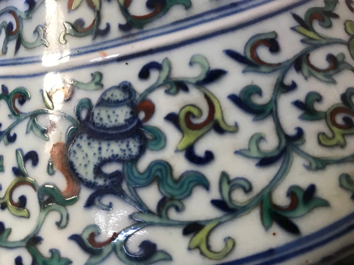 ☆中古☆ 中国古玩 大清乾龍年製 色絵唐草紋 花瓶 壺 【公式通販】