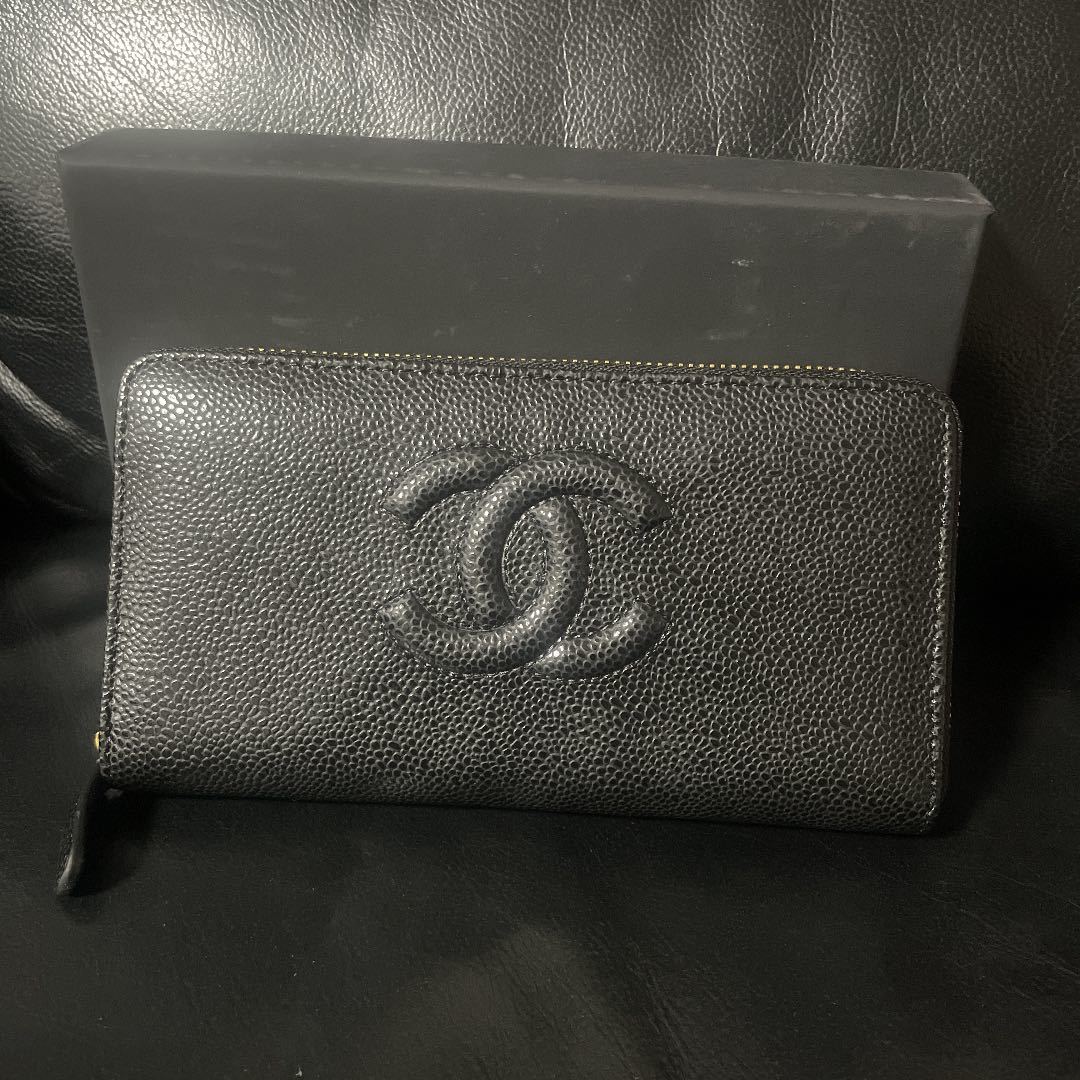 シャネル キャビアスキン 長財布 ブラック黒 CHANEL 長財布 キャビア