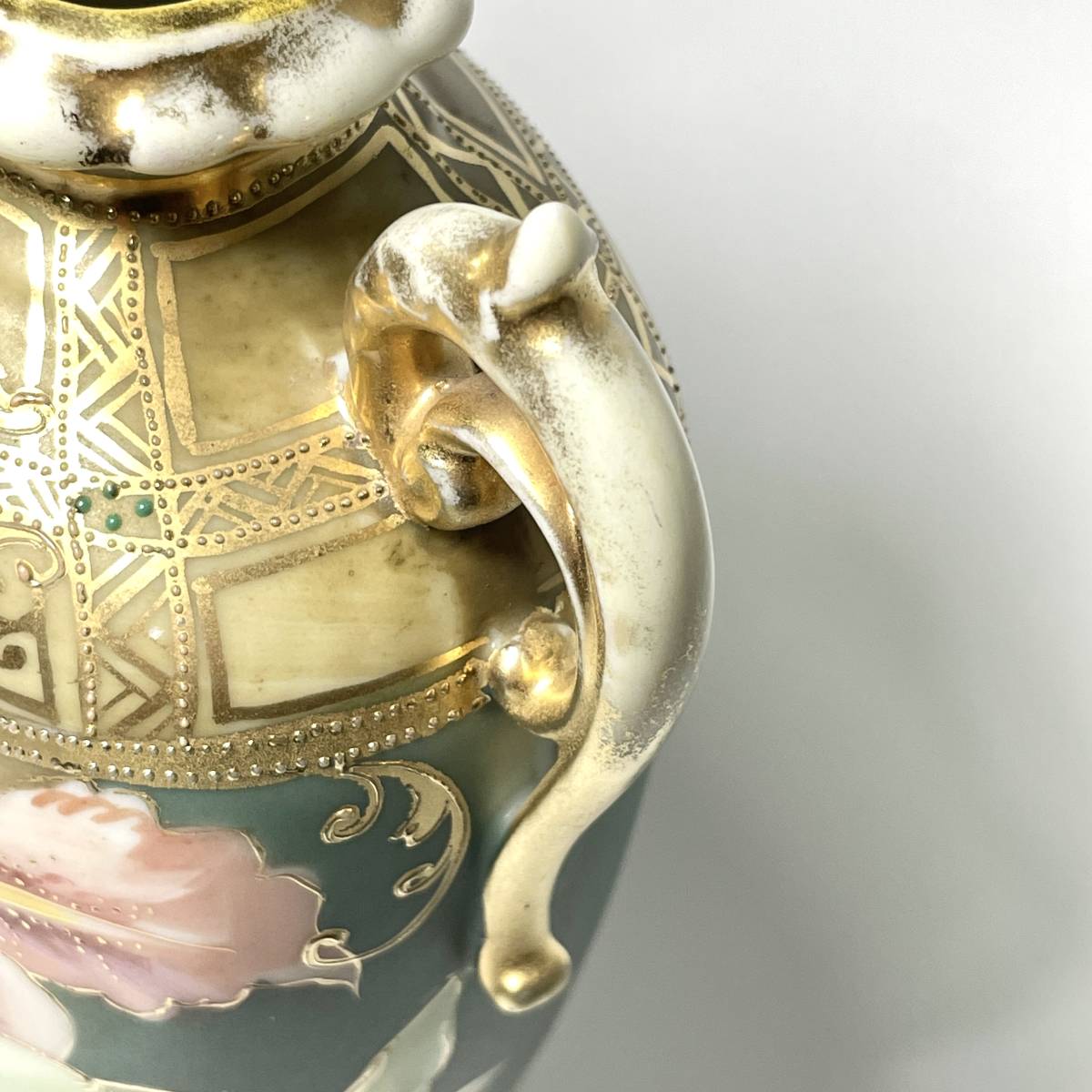オールドノリタケ 花瓶 金彩 百合絵図柄 アールデコ 盛上 M-NIPPON印
