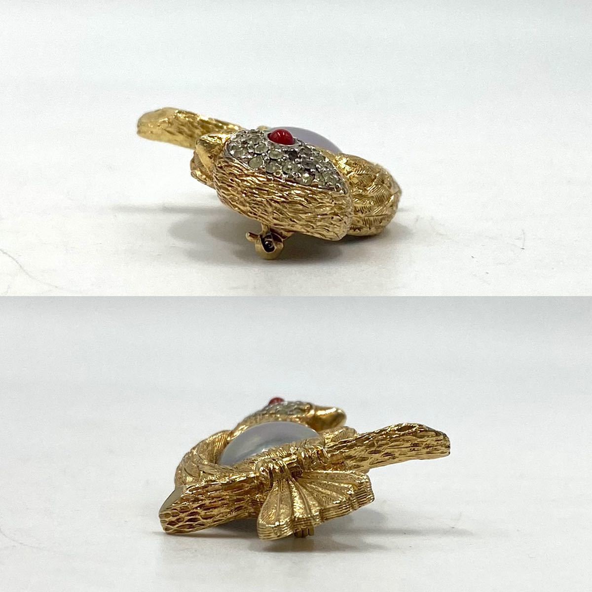 Christian Dior クリスチャン ディオール ブローチ 鳥 ゴールド ライン 
