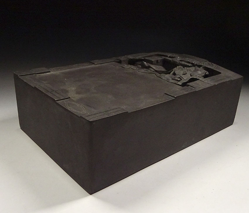 緑屋hc□ 中国古玩 大型彫刻硯 端渓硯 子昴刻 台付 総重量6.54kg 中国  