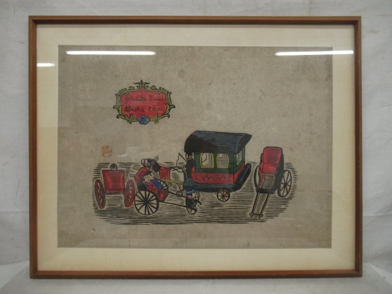 ☆☆川上澄生☆人力3台・馬車1台木版画 川上澄生☆人力3台・馬車1台木版画