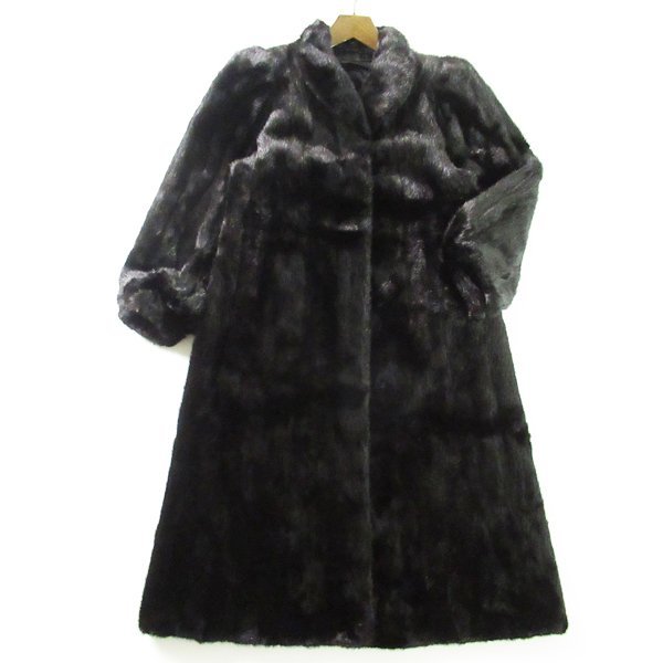 美品*銀サガ*逆毛*ダークミンク*毛皮*116cm*超ロングコート21726