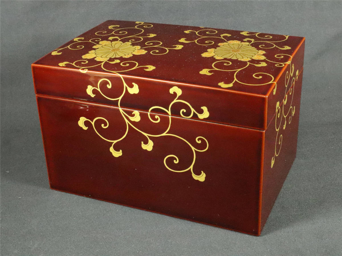 京塗師『川瀬表完』作 菊桐唐草蒔絵 利休茶箱 共箱付 茶道具 美品(漆芸