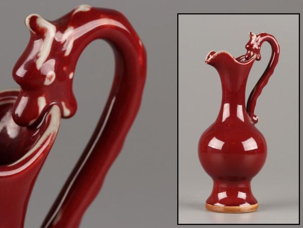 送料無料　清時代辰砂花瓶　高15ｃｍ　箱付　中国古玩 中国古玩 唐物 辰砂 時代物 極上品 花瓶 款 初だし品 中国景徳