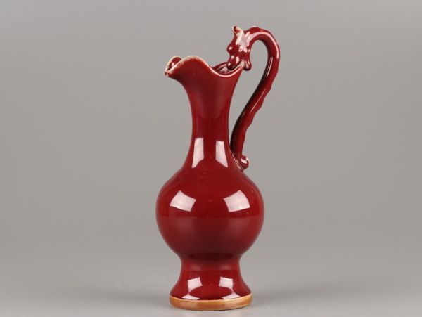 送料無料　清時代辰砂花瓶　高15ｃｍ　箱付　中国古玩 中国古玩 唐物 辰砂 時代物 極上品 花瓶 款 初だし品 中国景徳