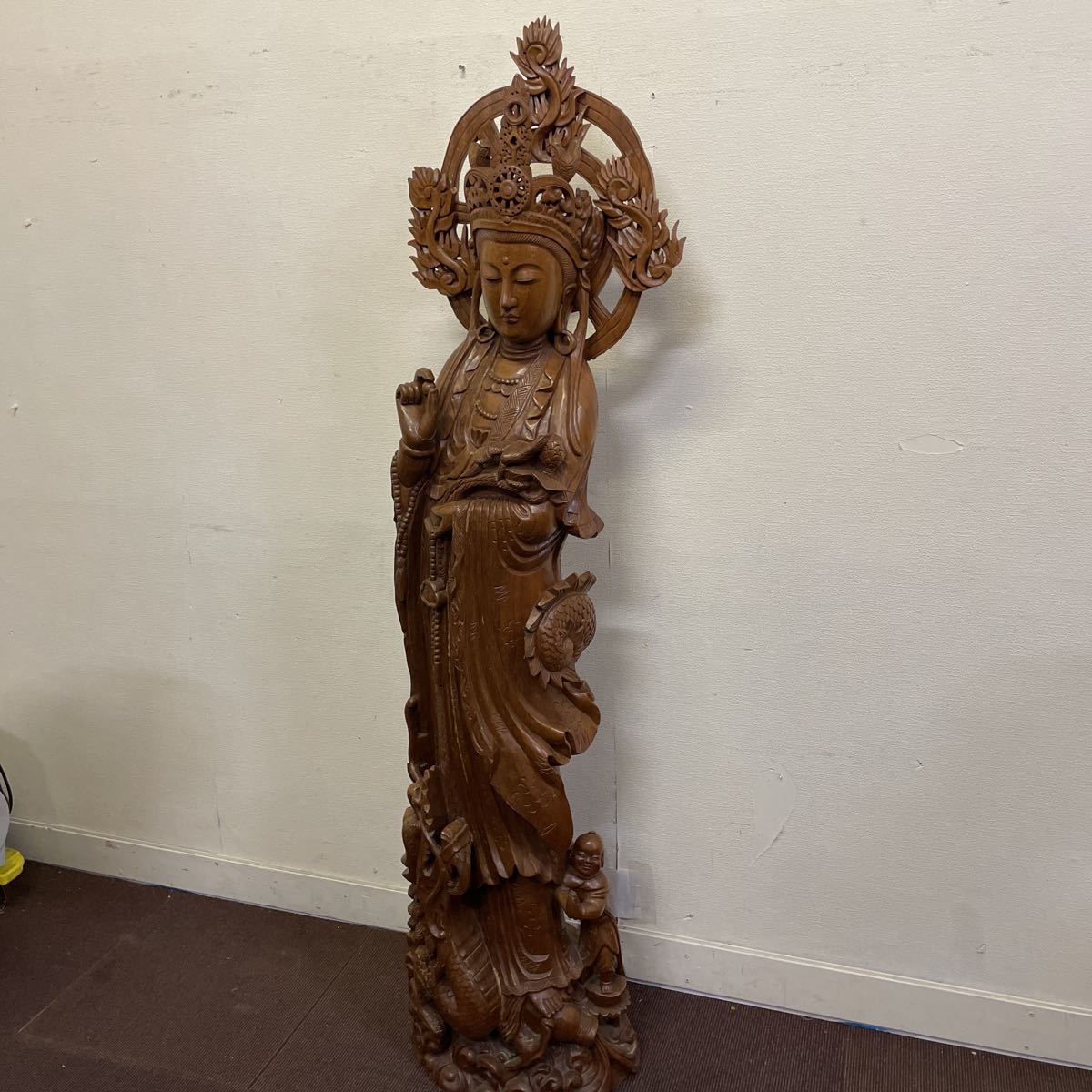 超希少 観音菩薩 仏教美術 木彫 特大 大型 約180センチ 格安売り切り