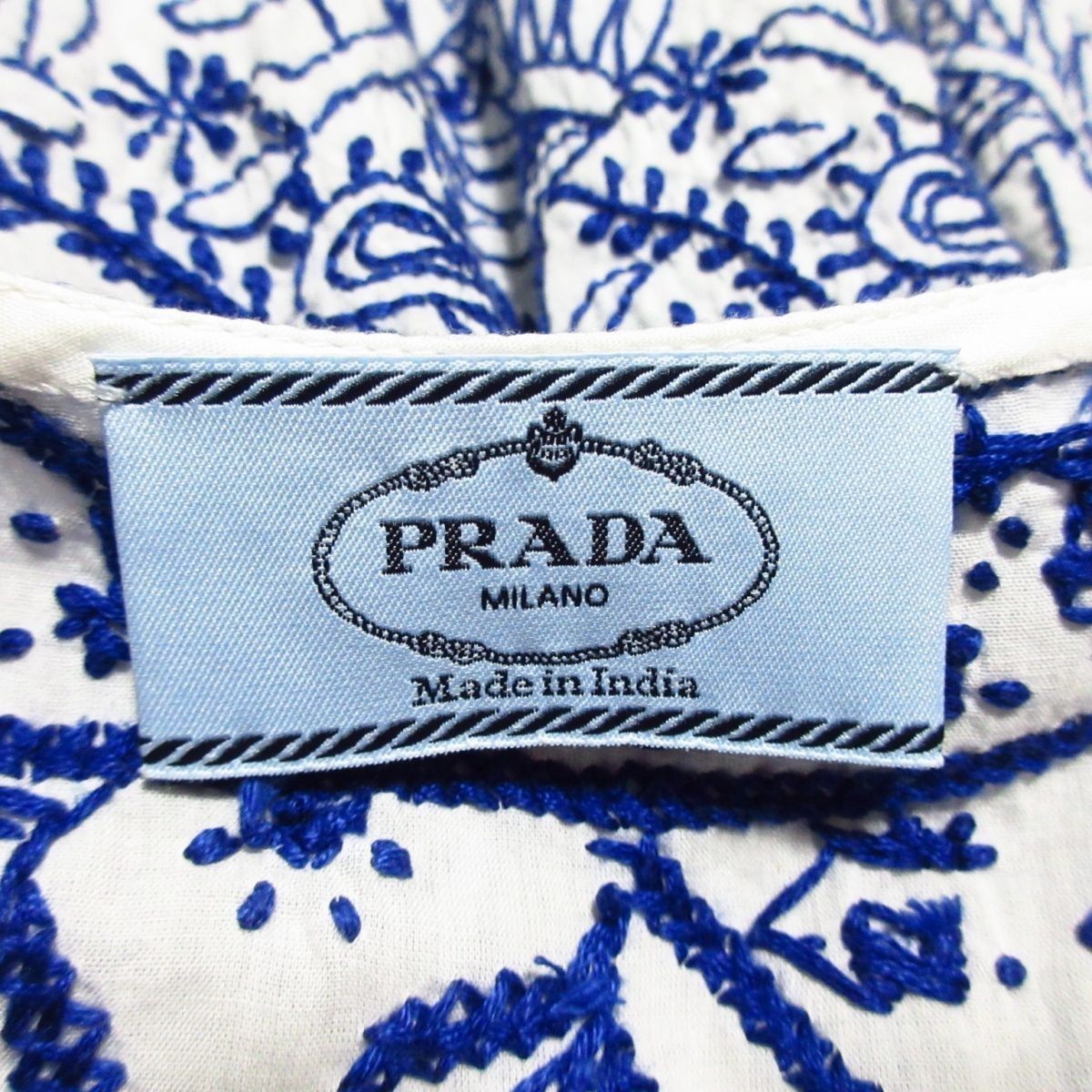 美品 PRADA プラダ 花柄 刺繍 Aライン Uネック ノースリーブ 膝丈 