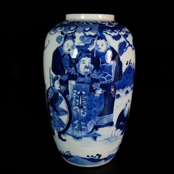 中国古玩 染付 双耳 大花瓶 高約43.2cm 清朝 時代物 中国美術 花瓶