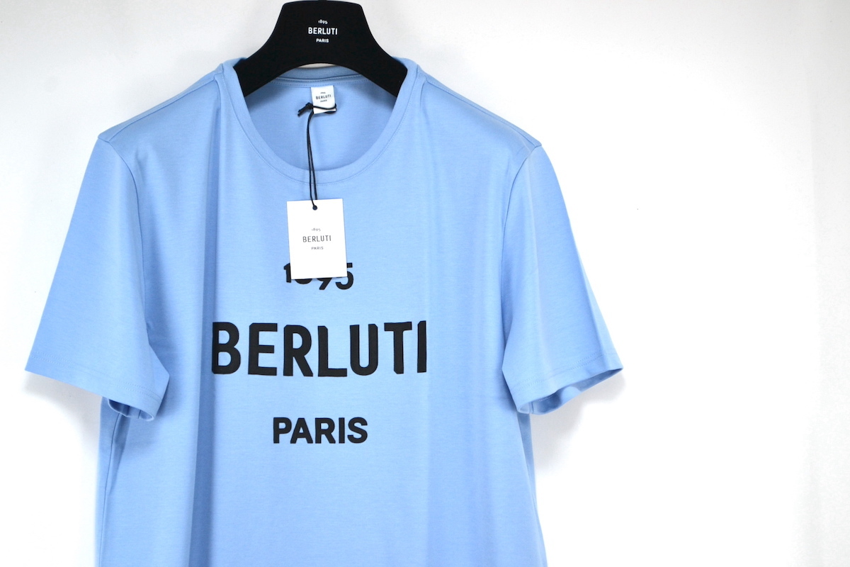 新品 定価8万円 BERLUTI T-Shirt Embroidered Logo Sky Blue 