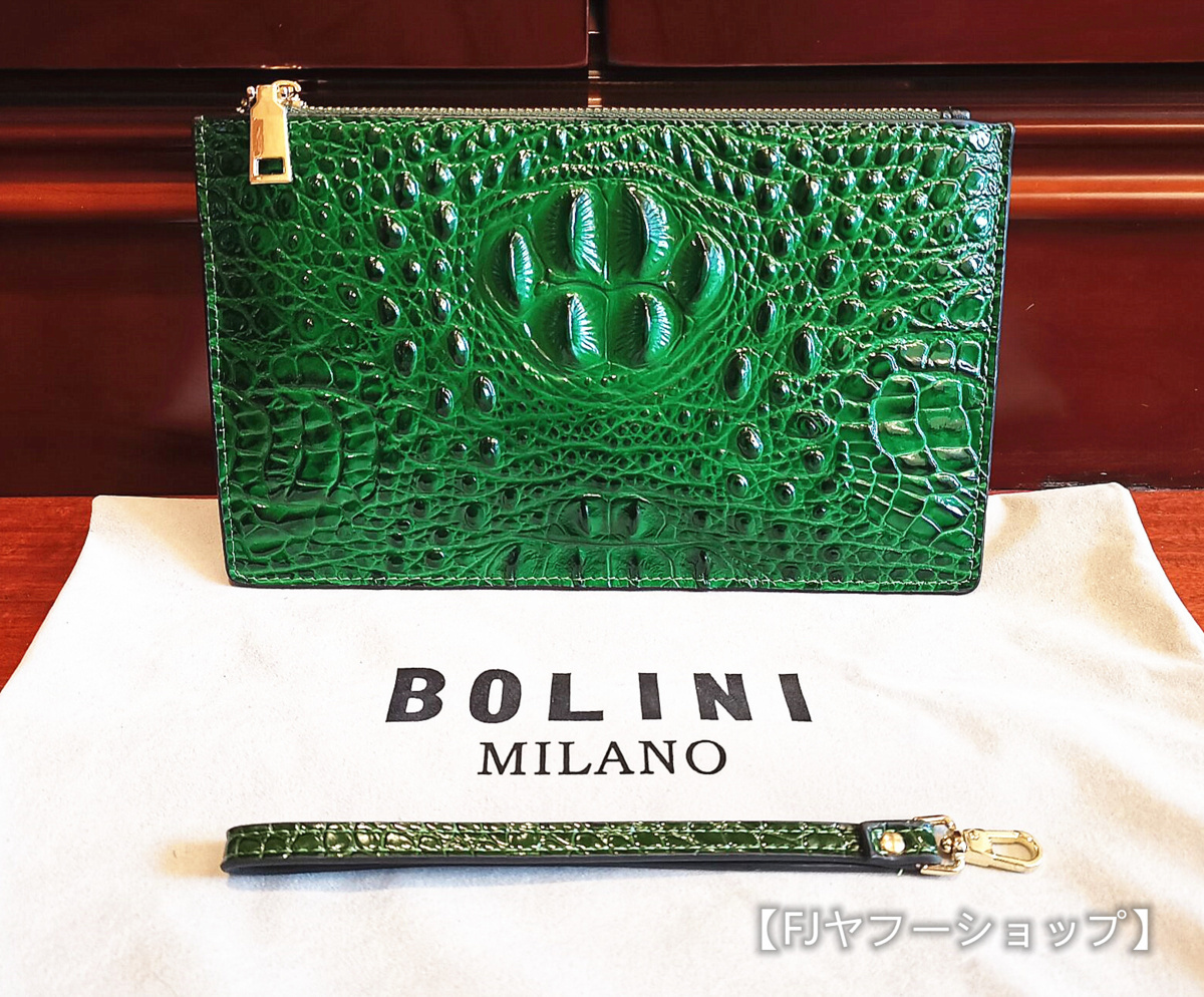 最上級逸品※定価15万◆イタリア・ミラノ発*BOLINI/ボリニ・最上級牛革・クロコダイル・エメラルド*セカンドバック/ハンドバッグ