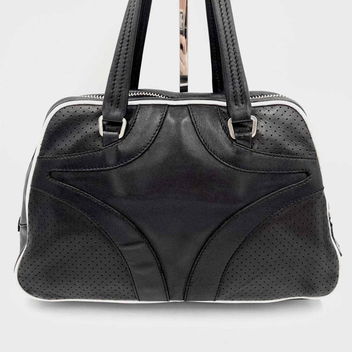 1円 □美品□ PRADA プラダ オール レザー ボストン バッグ 南京錠 