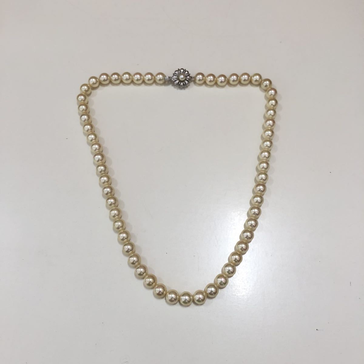 K07291】パールネックレス 真珠 SILVER 刻印 長さ約40cm 7～8mm玉