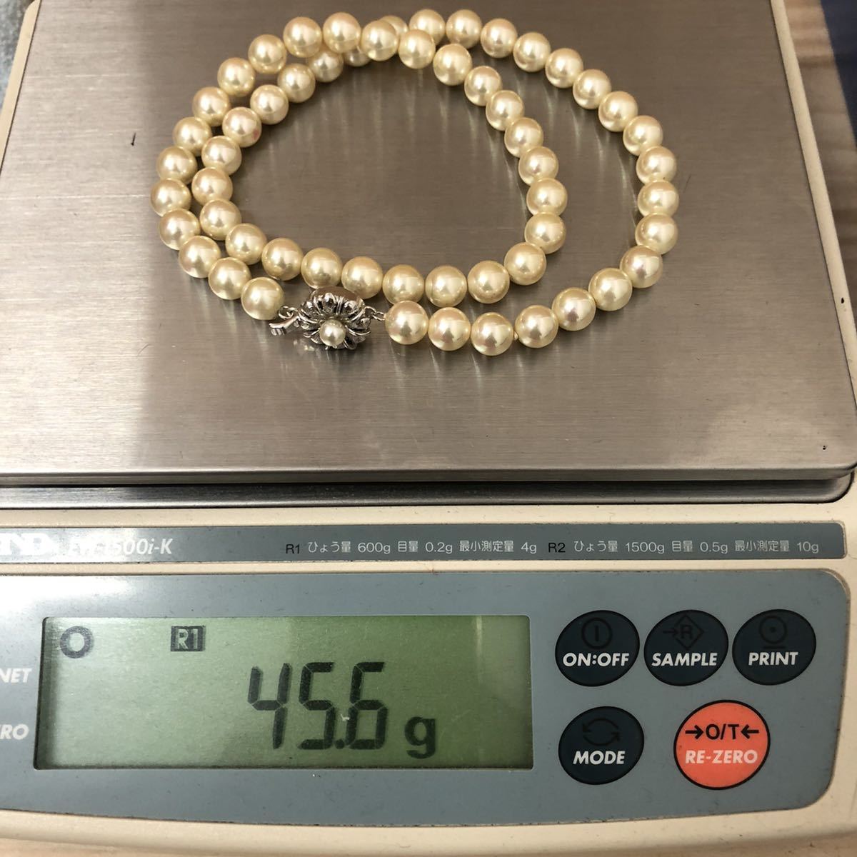 K07291】パールネックレス 真珠 SILVER 刻印 長さ約40cm 7～8mm玉