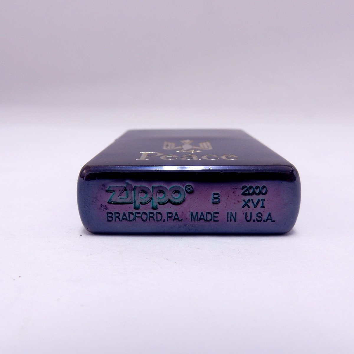 Zippo ジッポー Peace ピース たばこ銘柄 2000年 ネイビーカラー USED