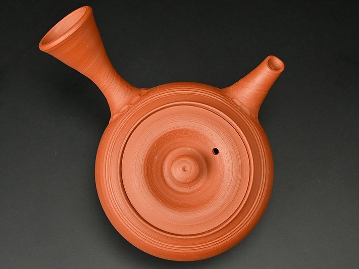 四世 山田 常山（絵夢）造 梨皮 朱泥 横手 急須 共箱 y080802 】 常滑