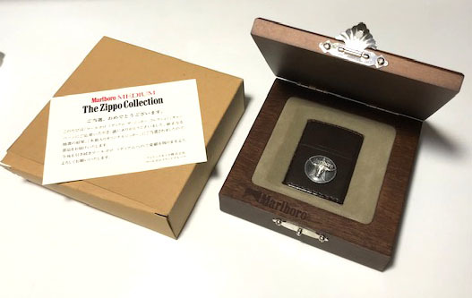 送料無料☆42】Marlboro マルボロ 革巻き Zippo 木製ケース付き 懸賞品 
