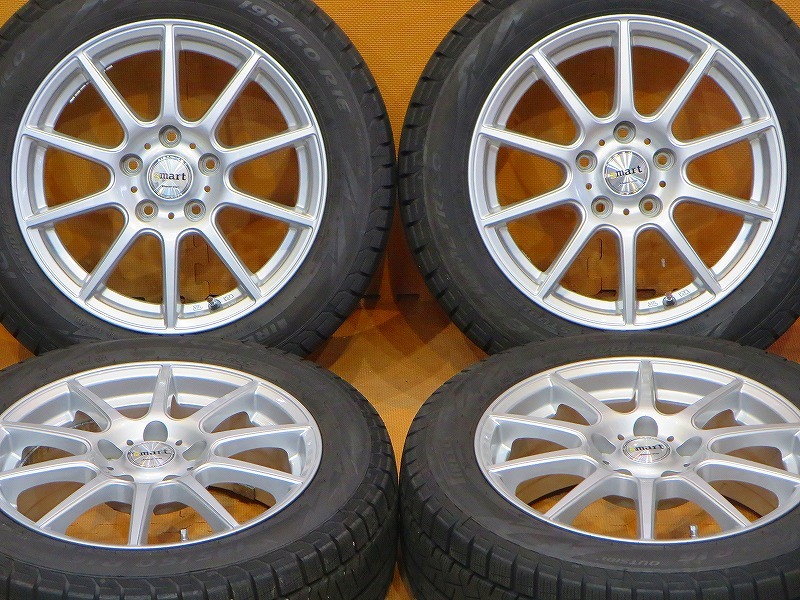 超バリ溝 美品【21年製ピレリ アイスアシンメトリコ 195/60R16】16インチ 6.5J+42 PCD114.3-5H セレナ ノア ヴォクシー ハイブリッド ピレリ ICE ASIMMETRICO (黒)ブラック系ホイール 6.5-16 Plus