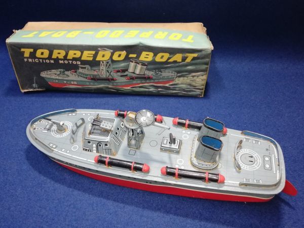 日本製 ブリキ 野村トーイ「魚雷艇」フリクションブリキボート TORPEDO