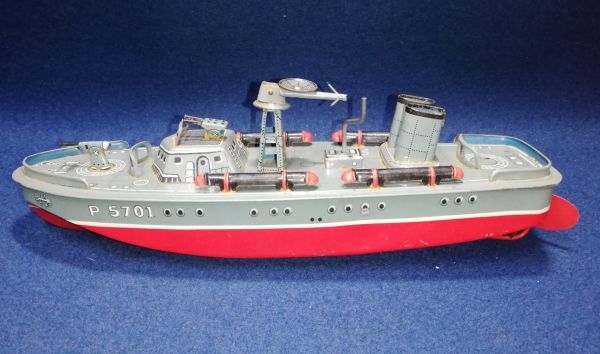 日本製 ブリキ 野村トーイ「魚雷艇」フリクションブリキボート TORPEDO