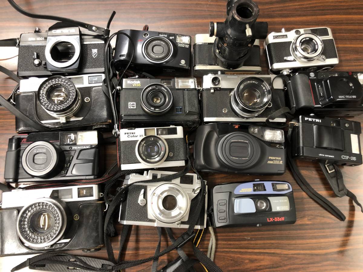 【OKB-838】コンパクトフィルムカメラ おまとめ CANON キャノン PETORI ペトリ Konica コニカ ミノルタ ペンタックス 他15台