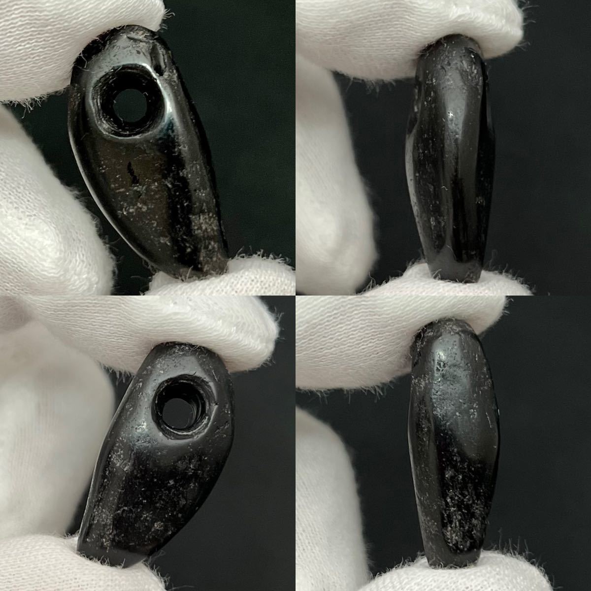 □縄文期 狩人の護神黒石 黒曜石 垂飾玉3cm□出雲石縄文弥生大珠 □縄文期 狩人の護神黒石 黒曜石 垂飾玉3cm□出雲石縄文弥生大珠