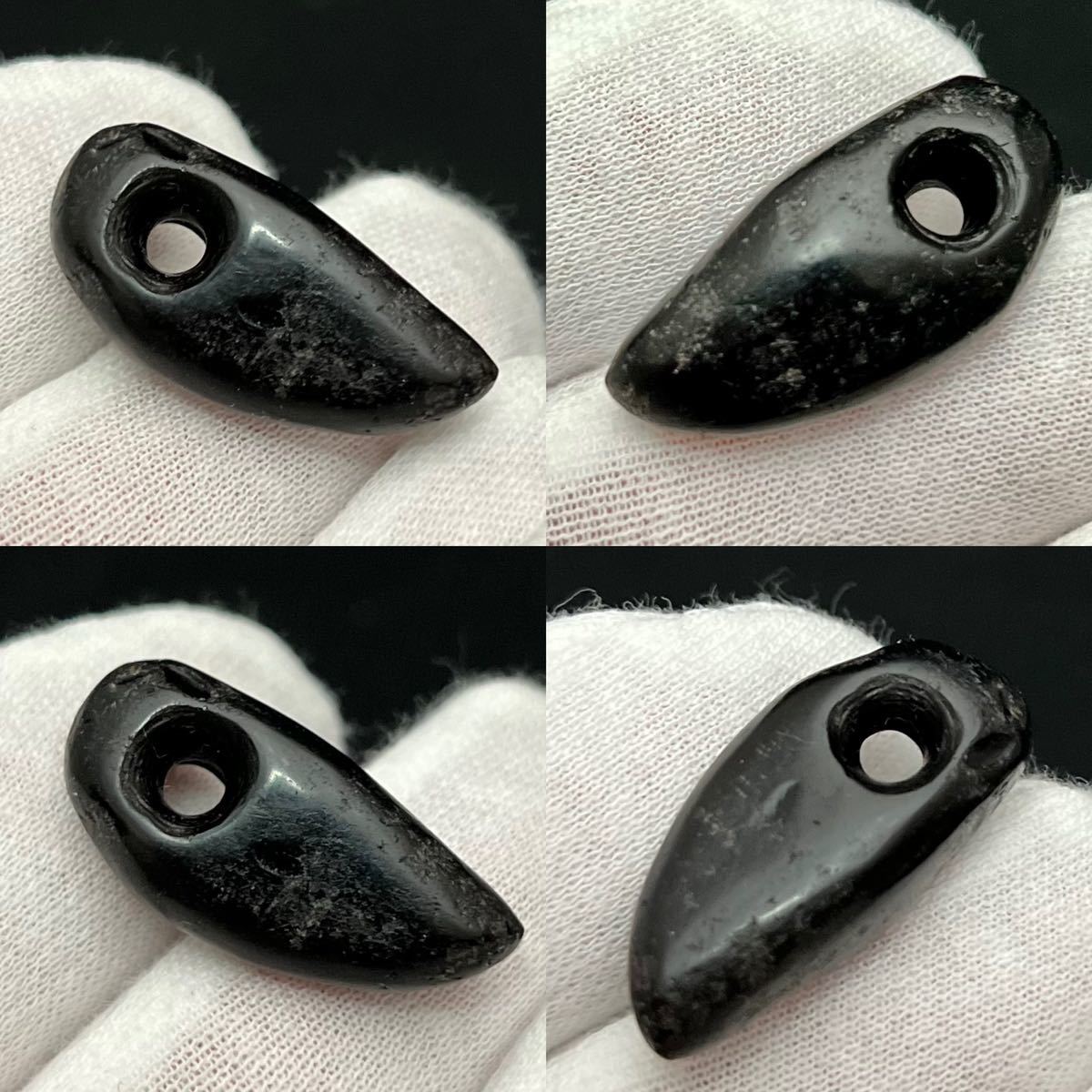 □縄文期 狩人の護神黒石 黒曜石 垂飾玉3cm□出雲石縄文弥生大珠 □縄文期 狩人の護神黒石 黒曜石 垂飾玉3cm□出雲石縄文弥生大珠