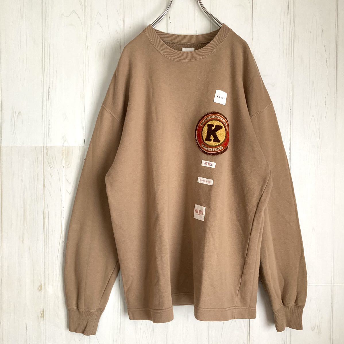 Karl Helmut 刺繍入り ジレ ベスト ピンクベージュ&frasl;チェック柄 KARL