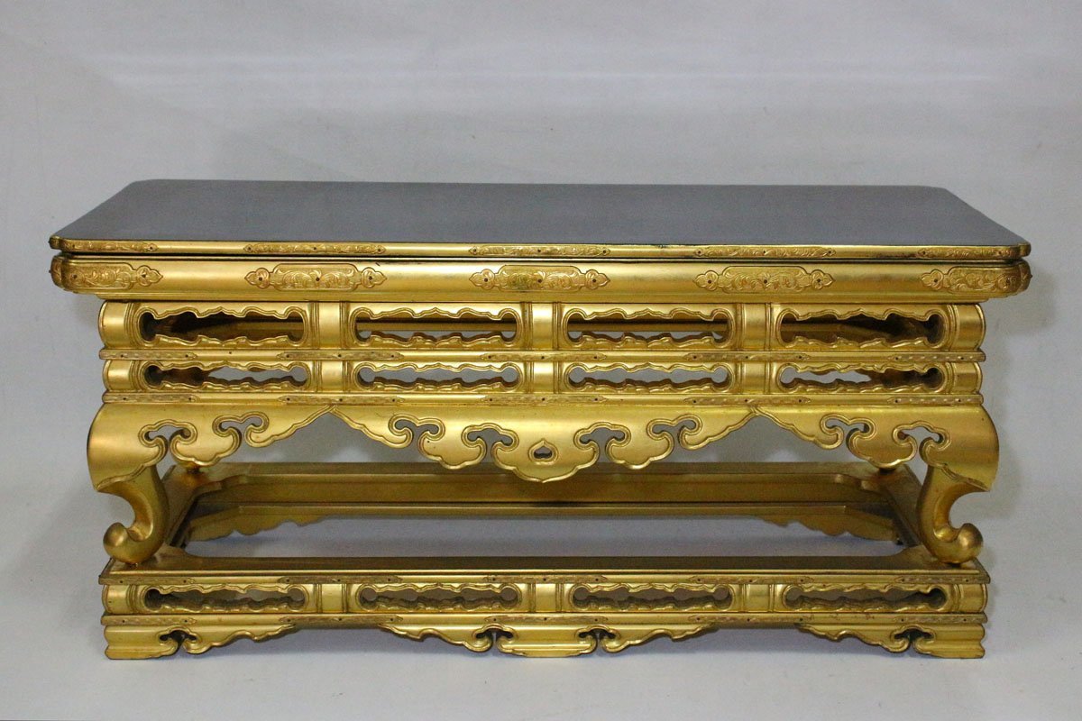 時代市場┃京仏具┃美品 大谷派華鋲卓 木製総本金箔押┃東本願寺・仏具 