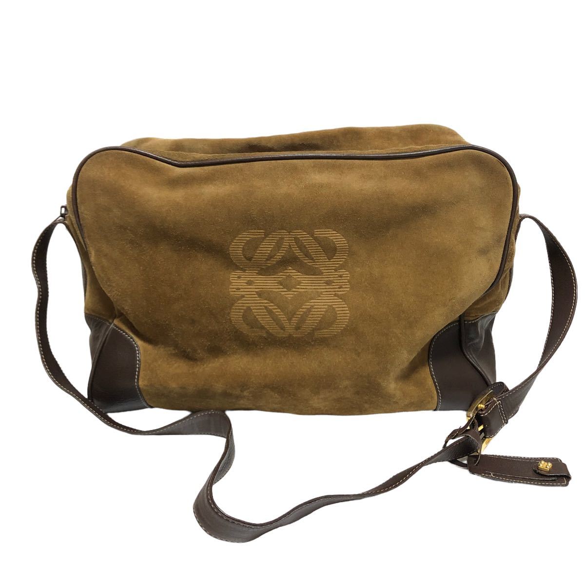 ロエベ LOEWE ショルダーバッグ スエード レザー 茶×カーキ 【公式通販】