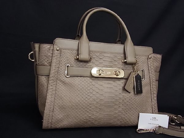 1円 □極美品□ COACH コーチ 35325 レザー パイソン型押し 2WAY 